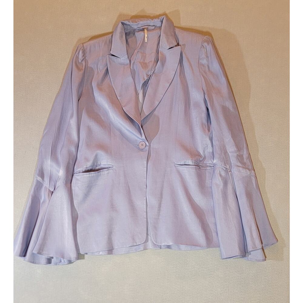 Free People Lavender/Lilac Embroidered Button Front Blazer Bell Sleeve M